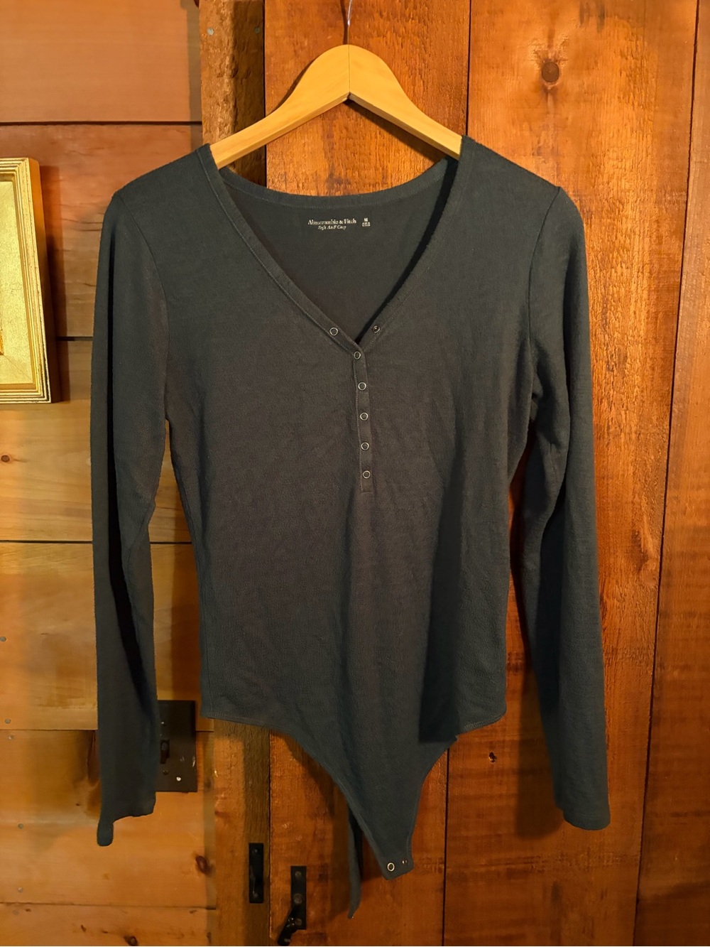 Abercrombie & Fitch Deep Green Long-Sleeve Henley Bodysuit
